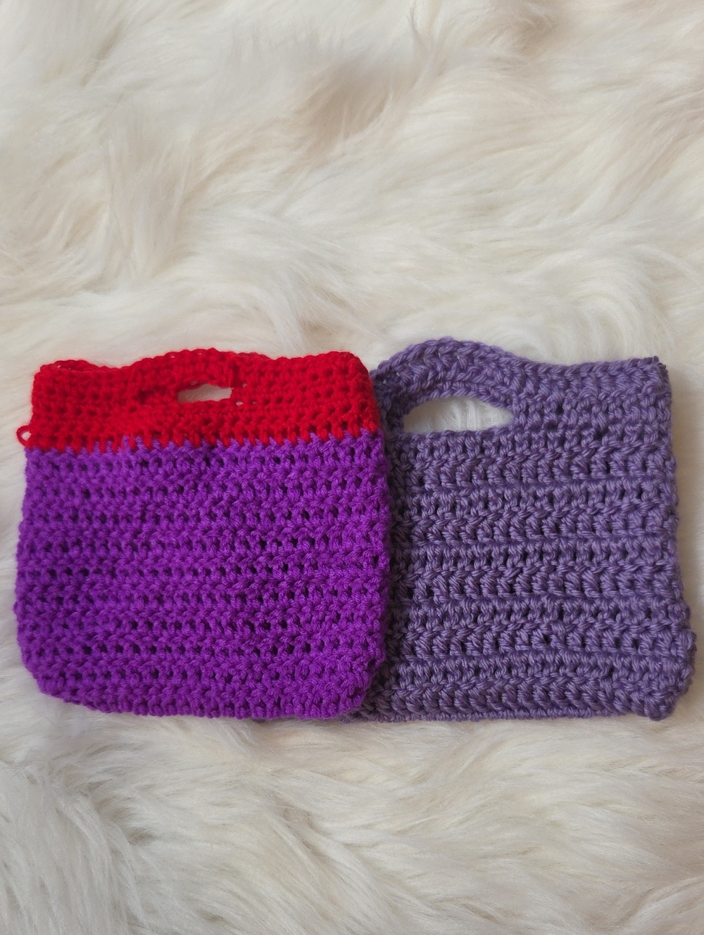 Handmade Purple Crochet Mini Tote Bag with Red Trim - Kids Play Bags
